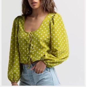 NWT Levi's Puff Sleeve Blouse Top Green White Floral XXL